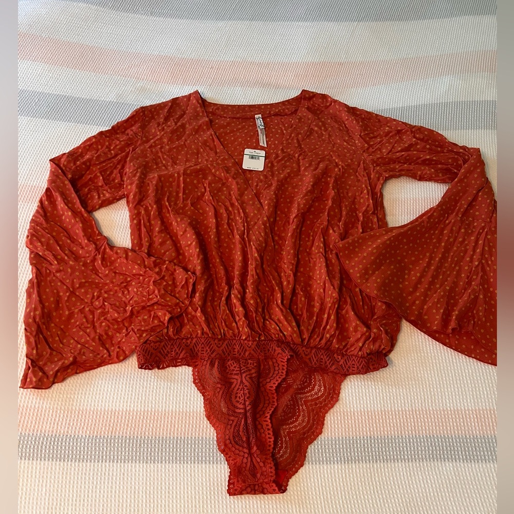 Free People bell sleeve v neck bodysuit